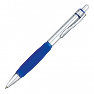 Metall-Druckkugelschreiber Rubber Grip, Silber/Blau Metall-Druckkugelschreiber Rubber Grip, Silber/Blau