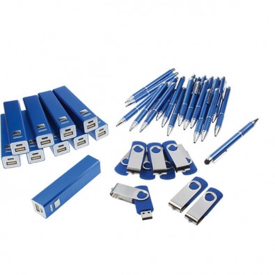 Werbe-Sparset: Powerbank, Touch-Kugelschreiber, USB-Stick, 120-tlg, Blau Werbe-Sparset: Powerbank, Touch-Kugelschreiber, USB-Stick, 120-tlg, Blau