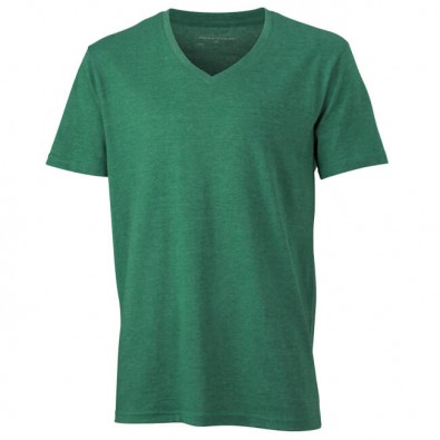 Original James Nicholson V-Neck T-Shirt für Herren, Grün/Melange, M Original James Nicholson V-Neck T-Shirt für Herren, Grün/Melange, M