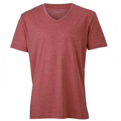 Original James Nicholson V-Neck T-Shirt für Herren, Rot/Melange, M Original James Nicholson V-Neck T-Shirt für Herren, Rot/Melange, M