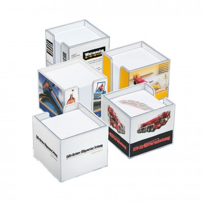 Zettelbox mit Rundumdruck, quadratisch Zettelbox mit Rundumdruck, quadratisch