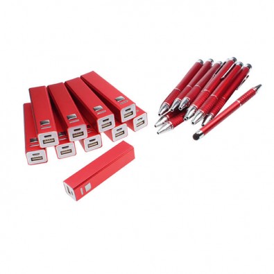 Werbe-Sparset: Powerbank Touch-Kugelschreiber, 50-tlg., Rot Werbe-Sparset: Powerbank Touch-Kugelschreiber, 50-tlg., Rot