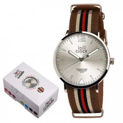 Armbanduhr LOLLICLOCK-FASHION, silber/braun/rot Armbanduhr LOLLICLOCK-FASHION, silber/braun/rot