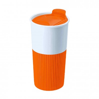 Trinkbecher mit Griffmanschette Orange/Weiß
