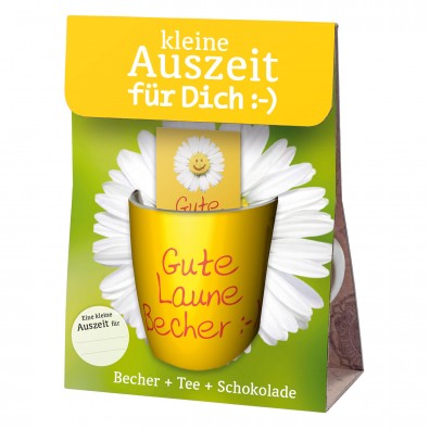 Geschenkset Kleine Auszeit für dich: "Gute Laune Becher" Geschenkset Kleine Auszeit für dich: "Gute Laune Becher"