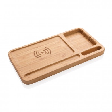 Bambus Schreibtisch Organizer Mit 5w Wireless Charger Braun