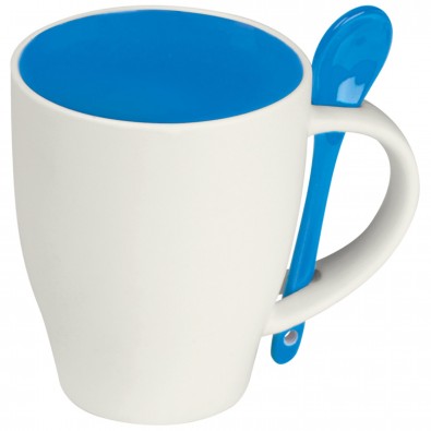 Große Porzellantasse mit Löffel, 250 ml, blau Große Porzellantasse mit Löffel, 250 ml, blau
