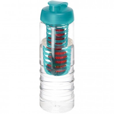 H2O Treble 750 ml Flasche mit Klappdeckel und Infusor, transparent,aquablau H2O Treble 750 ml Flasche mit Klappdeckel und Infusor, transparent,aquablau