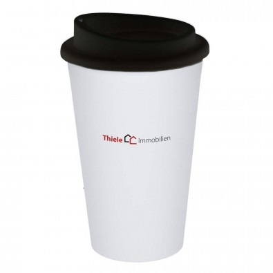 Kaffeebecher "Premium", weiß/schwarz Kaffeebecher "Premium", weiß/schwarz