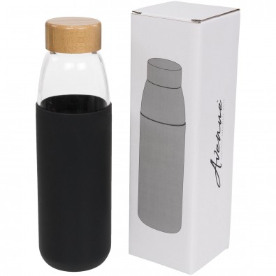 Kai 540 ml Sportflasche aus Glas mit Holzdeckel, schwarz Kai 540 ml Sportflasche aus Glas mit Holzdeckel, schwarz