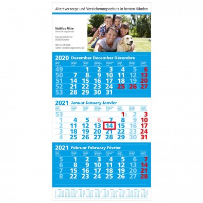 MAXI 3-Monats-Wand-Kalender 2020, Euroblau/Weiß MAXI 3-Monats-Wand-Kalender 2020, Euroblau/Weiß