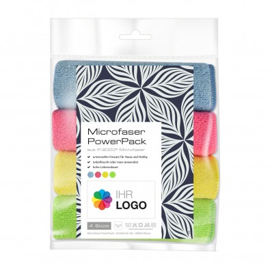 Microfaser PowerPack mit Werbe-Etikett Neutral, hellblau, pink, grün und gelb Microfaser PowerPack mit Werbe-Etikett Neutral, hellblau, pink, grün und gelb