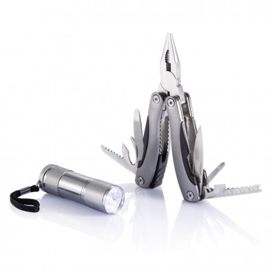 Multitool und Taschenlampen Set, grau Multitool und Taschenlampen Set, grau