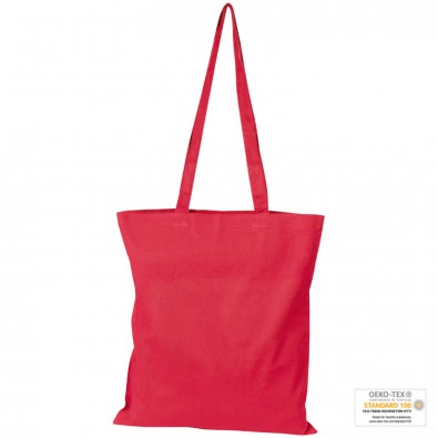 Oeko-Tex® STANDARD 100 Baumwolltasche mit langen Henkeln, 140g/m², rot Oeko-Tex® STANDARD 100 Baumwolltasche mit langen Henkeln, 140g/m², rot