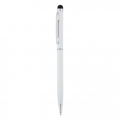 Schlanker Aluminiumkugelschreiber mit Stylus, weiß Schlanker Aluminiumkugelschreiber mit Stylus, weiß