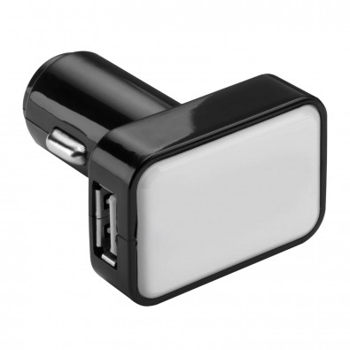 USB Autoladeadapter KOSTROMA, schwarz/weiß USB Autoladeadapter KOSTROMA, schwarz/weiß
