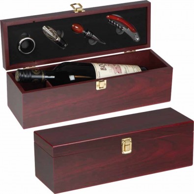 Weinbox aus Holz mit Kellnermesser für 1 Flasche, braun Weinbox aus Holz mit Kellnermesser für 1 Flasche, braun