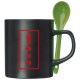 Keramiktasse mit Löffel, Schwarz/Grün Keramiktasse mit Löffel, Schwarz/Grün